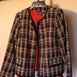 Liz Claborne Plaid Suit Jacket - Fully lined - Black/Red/White - Size 14 - NWTs